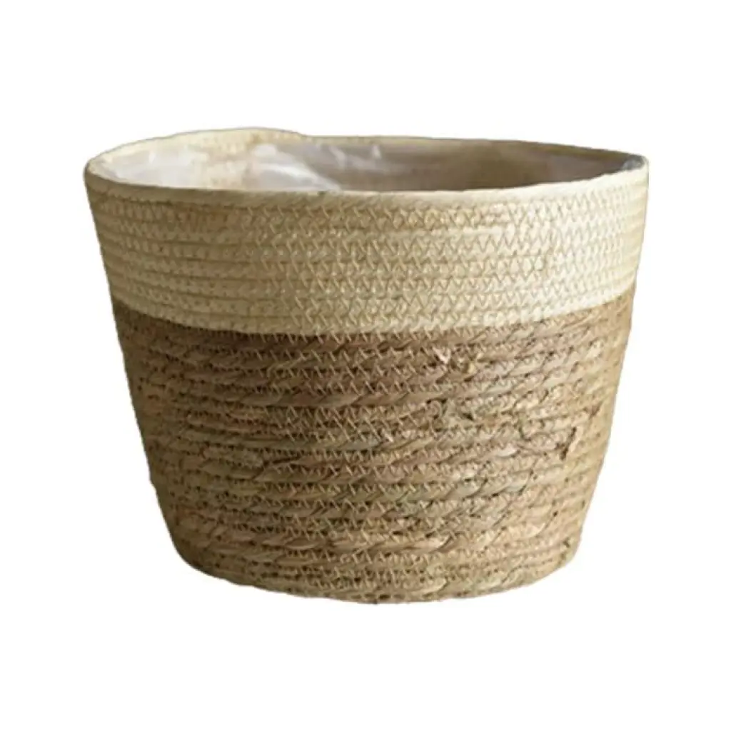 Panier cache pot en jonc de mer avec bordure colorée – Image 3