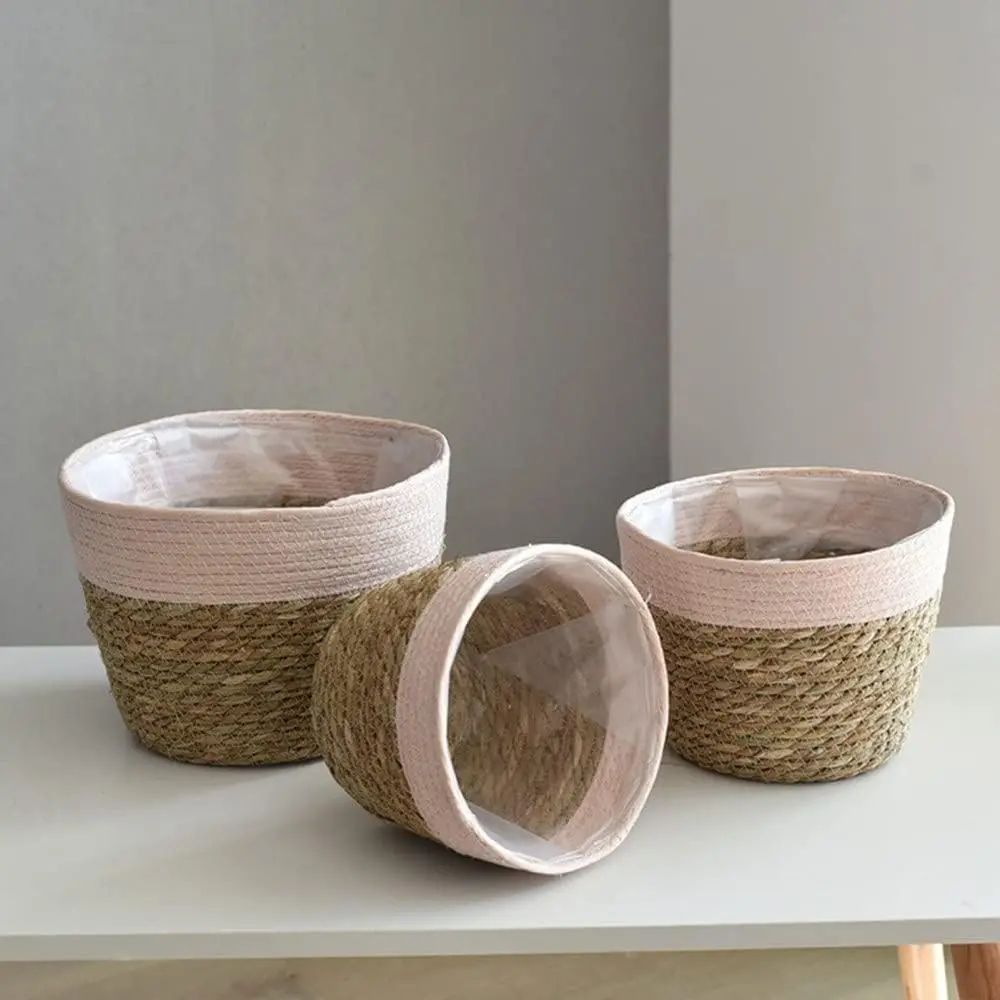Panier cache pot en jonc de mer avec bordure colorée – Image 4